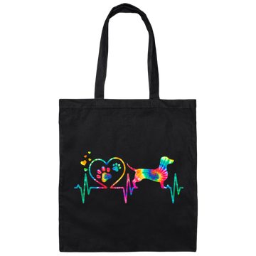 Dachshund Doxie Weenie Mom Dad Heartbeat Tie Dye Dog Canvas Tote Bag