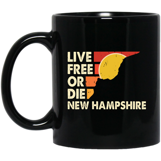 Live Free Or Die, New Hampshire State, Retro New Hampshire Black Mug