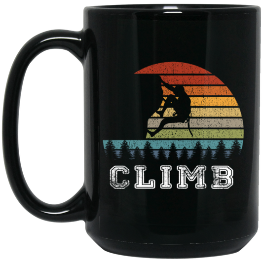 Bouldering Lover, Mountaineer Vintage Gift, Sporty Climb Climber Black Mug