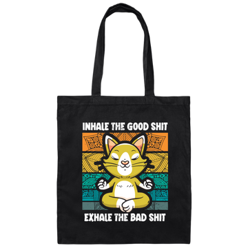 Inhale and Exhale Funny Cat, Yoga Meditation Cats Canvas Tote Bag