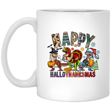 Happy Hallo-Thanks-Mas, Halloween Thanks Giving Christmas, Big Party White Mug