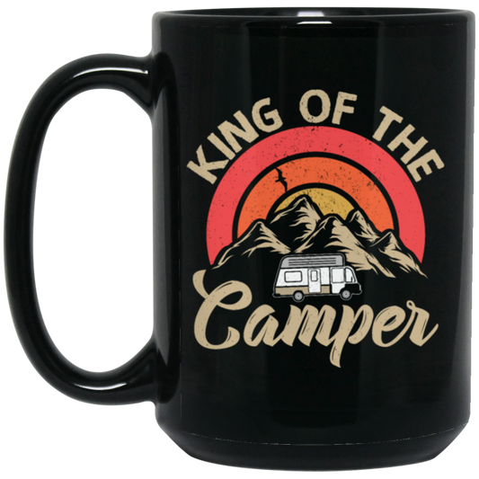 Like To Camp, King Of The Camper, Campsite Holiday Best Gift Black Mug