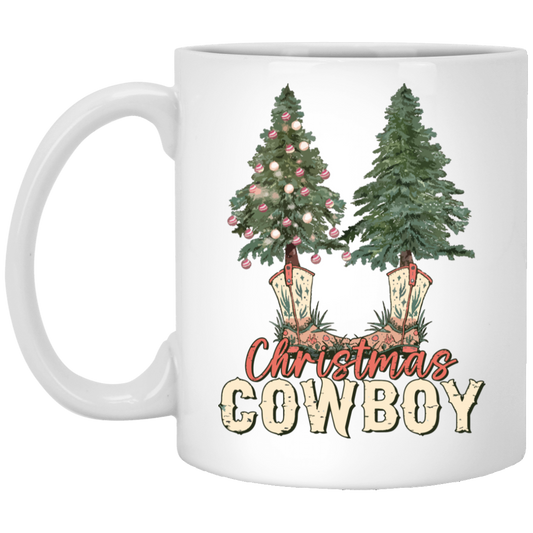 Christmas Tree, Christmas Cowboy, Cowboy, Merry Christmas White Mug