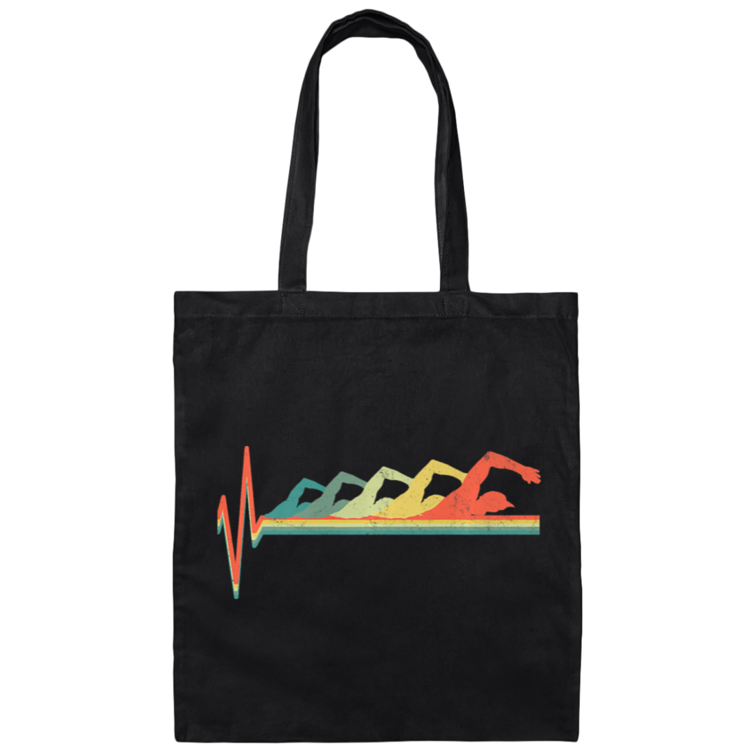 Vintage Swimming Heartbeat, Swimmer Heartbeat Retro Canvas Tote Bag