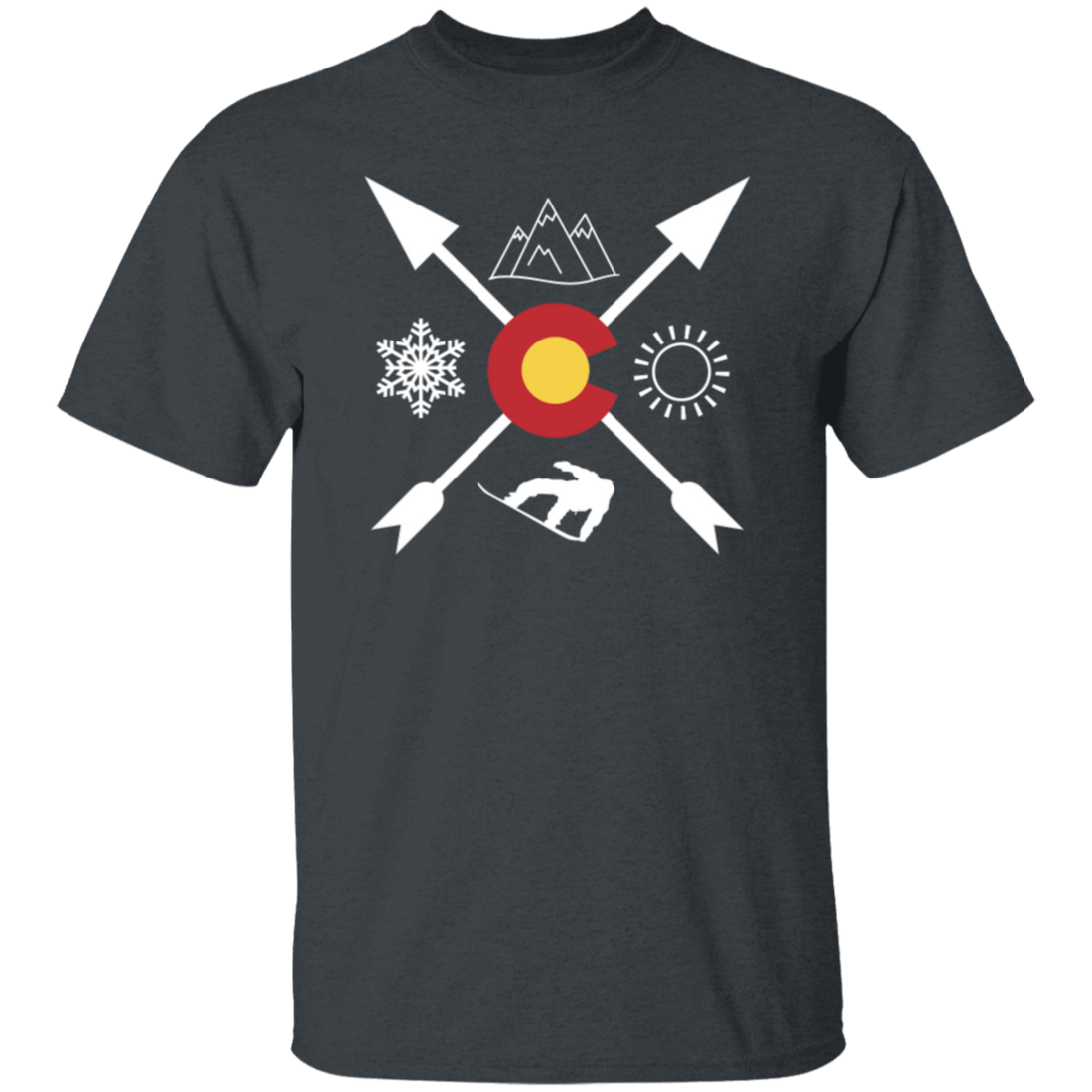 Denver Colorado, Snowboarding Direction, Sun Snow And Mountain Unisex T-Shirt