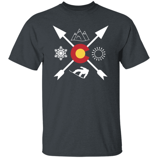 Denver Colorado, Snowboarding Direction, Sun Snow And Mountain Unisex T-Shirt