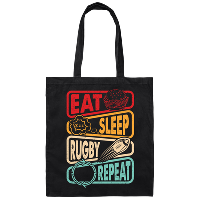 Eat, Sleep, Rugby, Repeat, Retro Rugby, Rugby Lover Canvas Tote Bag