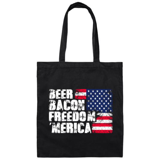 Beer Gift, Bacon Lover, Freedom Gift, American Flag, Love Bacon Gift Canvas Tote Bag