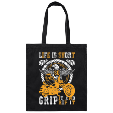 Life Is Short, So Grip It And Rip It, Retro Eagle, Motorbike Canvas Tote Bag