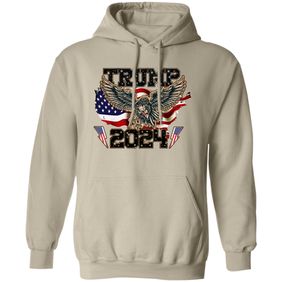 Stay warm and stylish with this official Trump 2024, Eagle American, PTSD American, and American Flag Pullover Hoodie. This soft and comfortable hoodie features printed logos and flag designs to show off your patriotic spirit. Perfect for showing your support for America or just adding a stylish piece to your wardrobe.