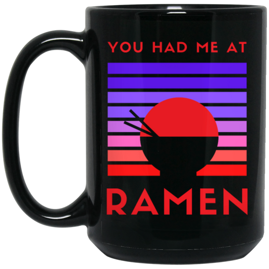 Love Ramen Noodle Abstract, Retro Feeling Hungry, Ramen Lover Black Mug