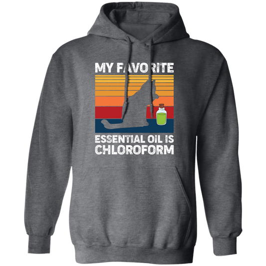 My Favorite Essential Oil Is Chloroform, Retro Cat With Oil Pullover Hoodie