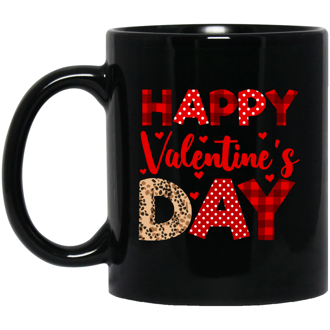 Happy Valentine's Day, Cute Valentine, Leopard Pattern, Valentine's Day, Trendy Valentine Black Mug