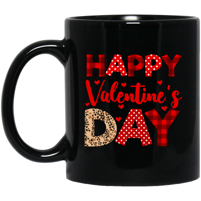 Happy Valentine's Day, Cute Valentine, Leopard Pattern, Valentine's Day, Trendy Valentine Black Mug