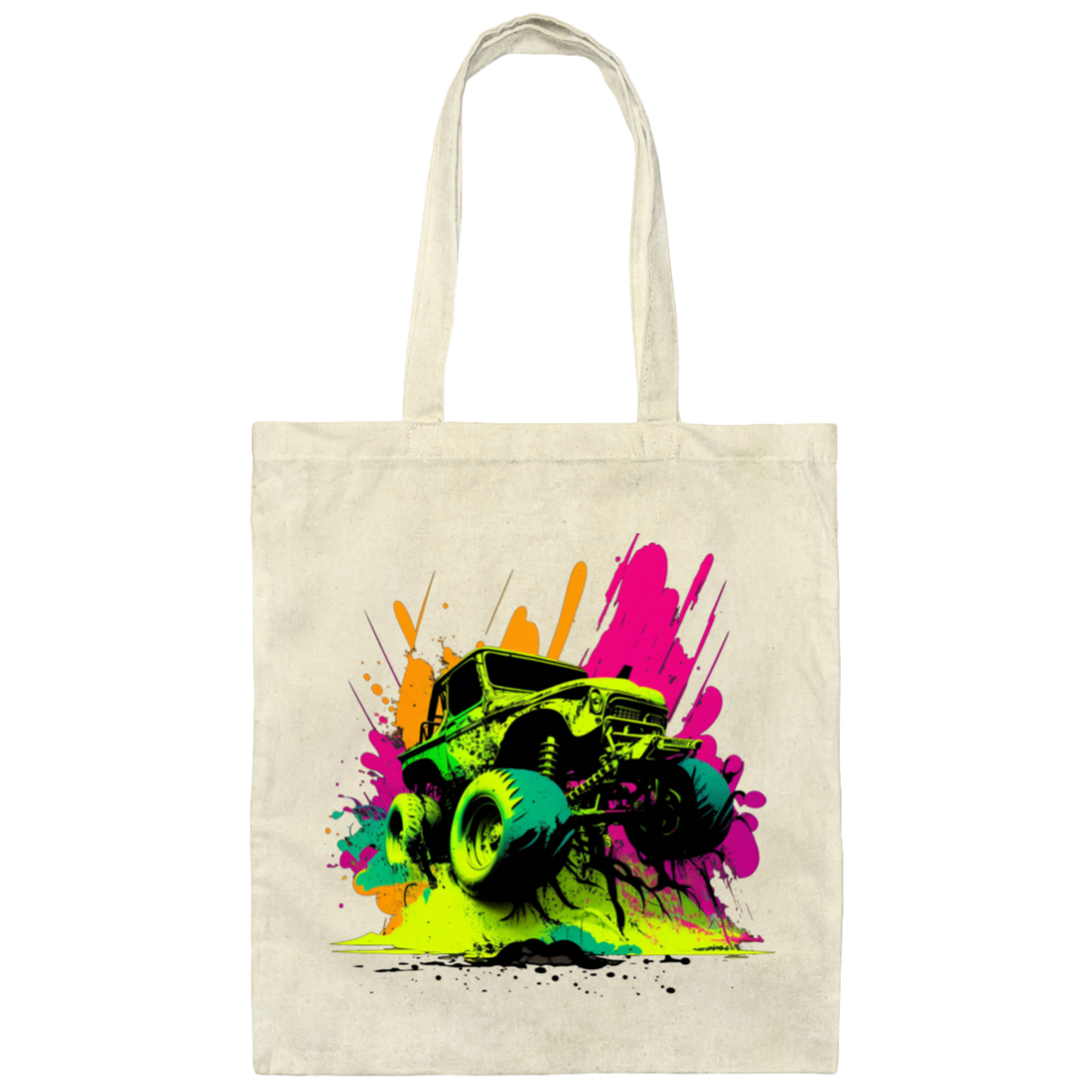 Car Lover Gift, Car In Neon Style, Love Neon Car, Cool Car On Road Canvas Tote Bag