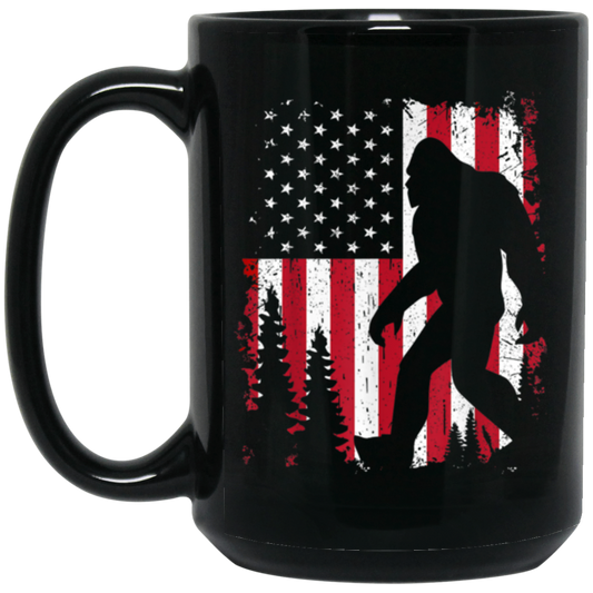 Bigfoot 4th Of July, American Love, USA Flag, Patriotic Gift Black Mug