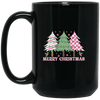 Pink Christmas, Christmas Tree, Pink Plaid Xmas Tree Black Mug