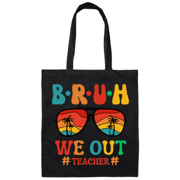 Retro Summer, Bruh We Out Teachers, Sunglasses Vintage Canvas Tote Bag
