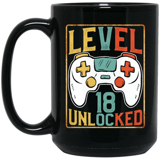 Level 18 Unlocked, Birthday 18th, Video Games Lover, Best 18th Gift Black Mug