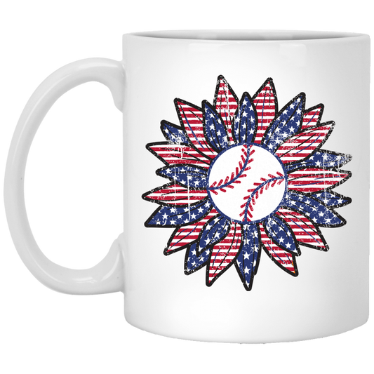 American Baseball, Sunflower Baseball, Leopard Sunflower-2 White Mug