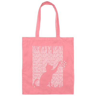 Cat Is Playing With The Binarycode, Kawaii Cat, Love Cat, Love Binarycode Canvas Tote Bag
