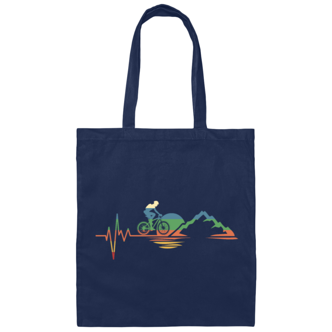 Retro Mountain Bike Heartbeat, Vintage Cycling Lover Canvas Tote Bag