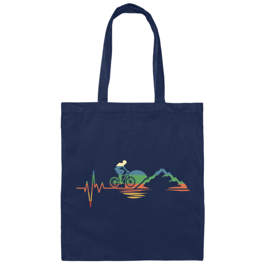 Retro Mountain Bike Heartbeat, Vintage Cycling Lover Canvas Tote Bag