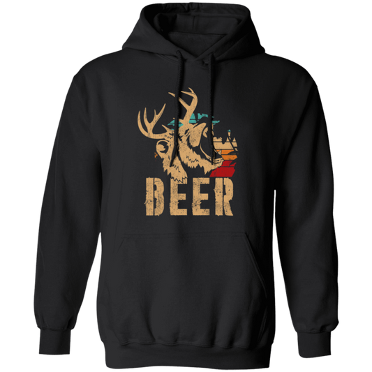 Bear And Deer, Big Roaring Vintage, Retro Wild Animal, Beer Mix Deer Pullover Hoodie