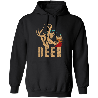 Bear And Deer, Big Roaring Vintage, Retro Wild Animal, Beer Mix Deer Pullover Hoodie