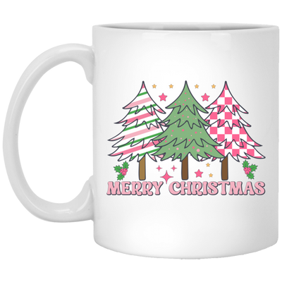 Pink Christmas, Christmas Tree, Pink Plaid Xmas Tree White Mug