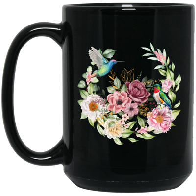 Hummingbird With Flower, Love Hummingbird, Beautiful Flowers Black Mug