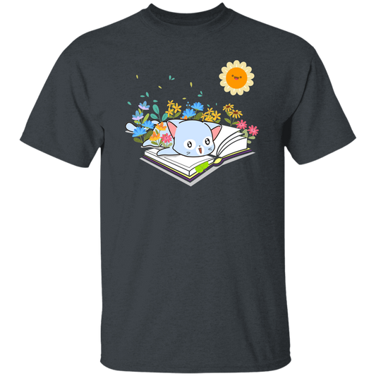 Cute Cat In Spring, Cat With Book Under The Sun Unisex T-Shirt