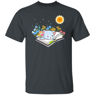 Cute Cat In Spring, Cat With Book Under The Sun Unisex T-Shirt