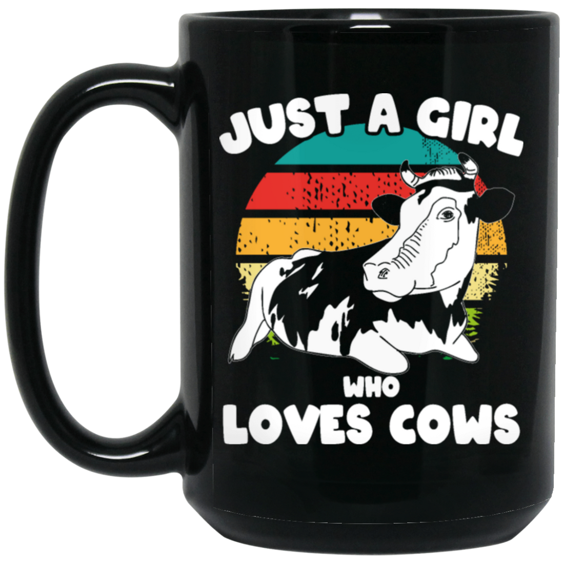 Cow Retro, Just A Girl Who Loves Cows, Scottish Highland Black Mug