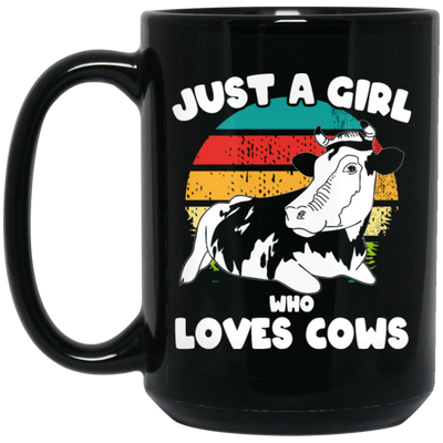 Cow Retro, Just A Girl Who Loves Cows, Scottish Highland Black Mug
