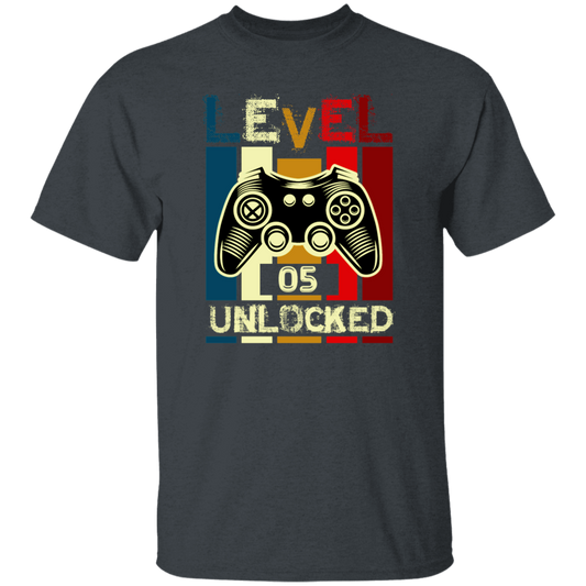 Gamer Love Gift, Level 5 Unlocked, Retro Style For 5th Birthday, Love 5th Unisex T-Shirt