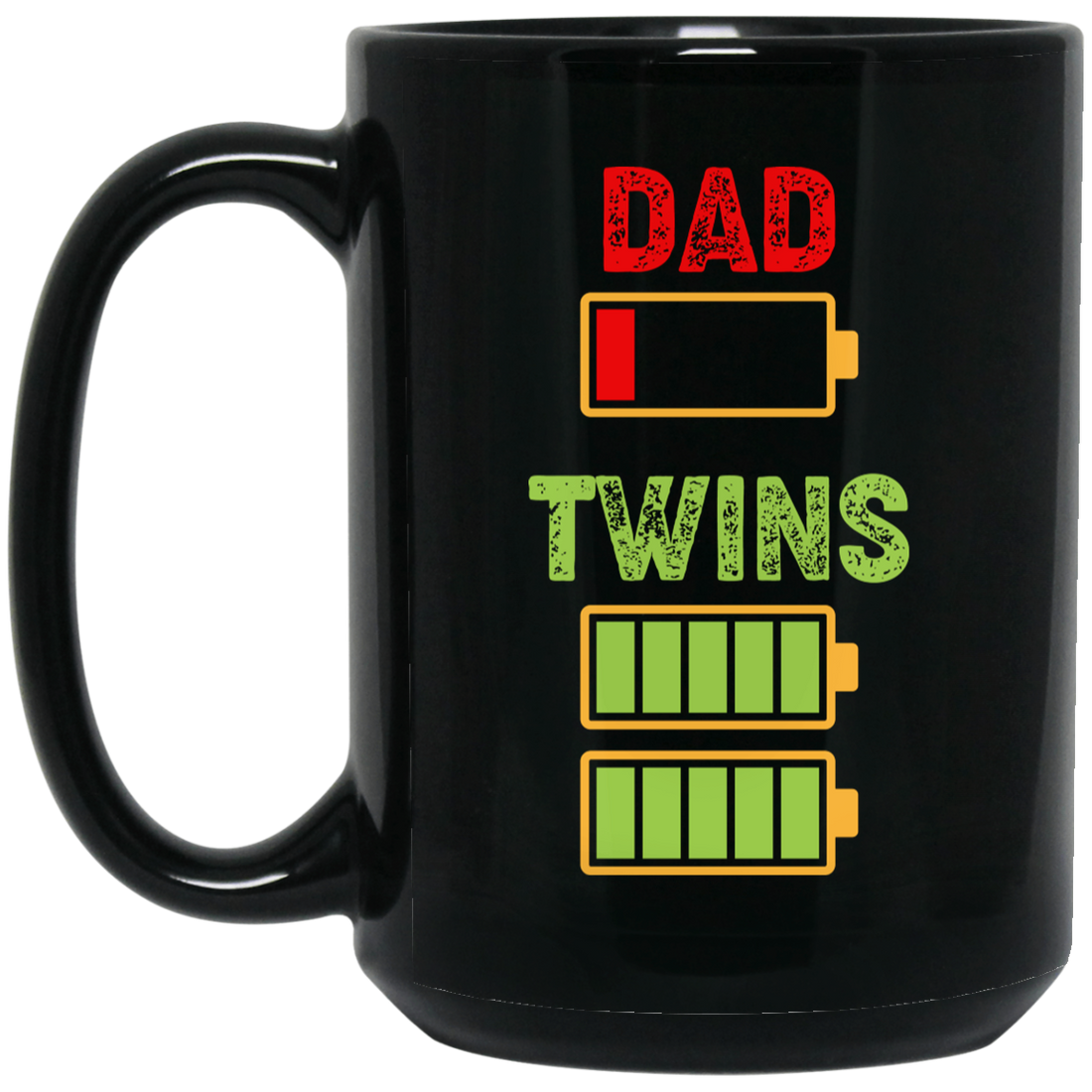 Dad Of Twins, Father's Day Gift, Dad Out Of Battery Black Mug