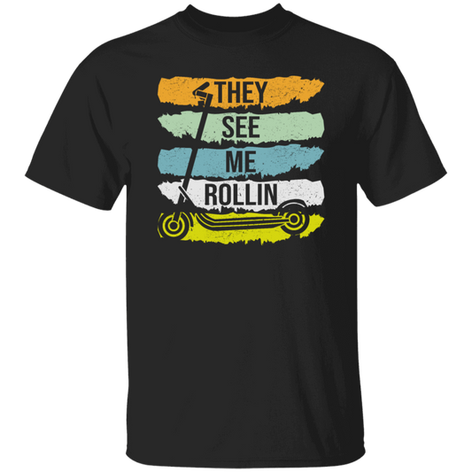 Funny Scooter Eye-catcher Scoot They See Me Rollin Gift For Friend Vintage Unisex T-Shirt