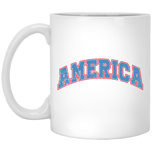 America Text, American Patriotic, 4th July Retro, 4th July White Mug