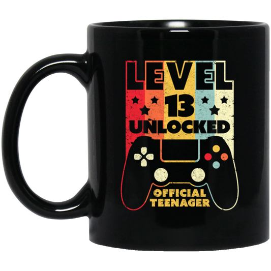 Level 13 Unlocked, Official Teenager 13th, Funny Birthday Gift, Best 13th Black Mug