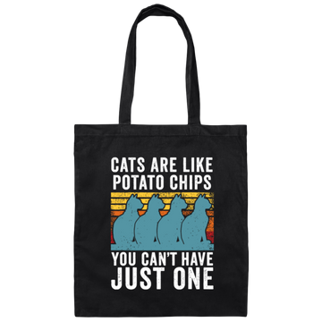 Cats Are Like Potato Chips, You Cannot Have Just One, Retro Cat Lover Canvas Tote Bag