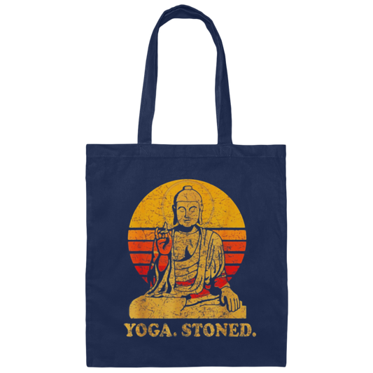 Yoga Stoned, Buddha Retro Sunset Canvas Tote Bag