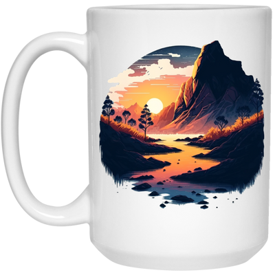 Simple Picture Of Sunset With Rock And River, Best Landscape Gift White Mug