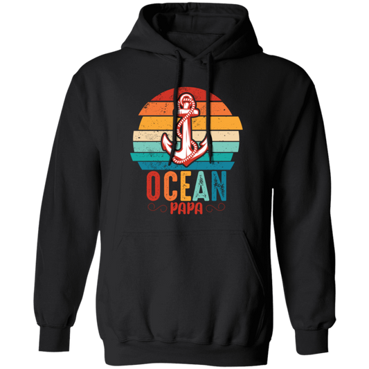 Ocean Papa, Retro Papa, Retro Ocean, Retro Anchor Pullover Hoodie