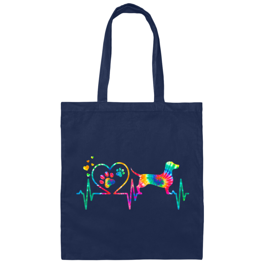 Dachshund Doxie Weenie Mom Dad Heartbeat Tie Dye Dog Canvas Tote Bag