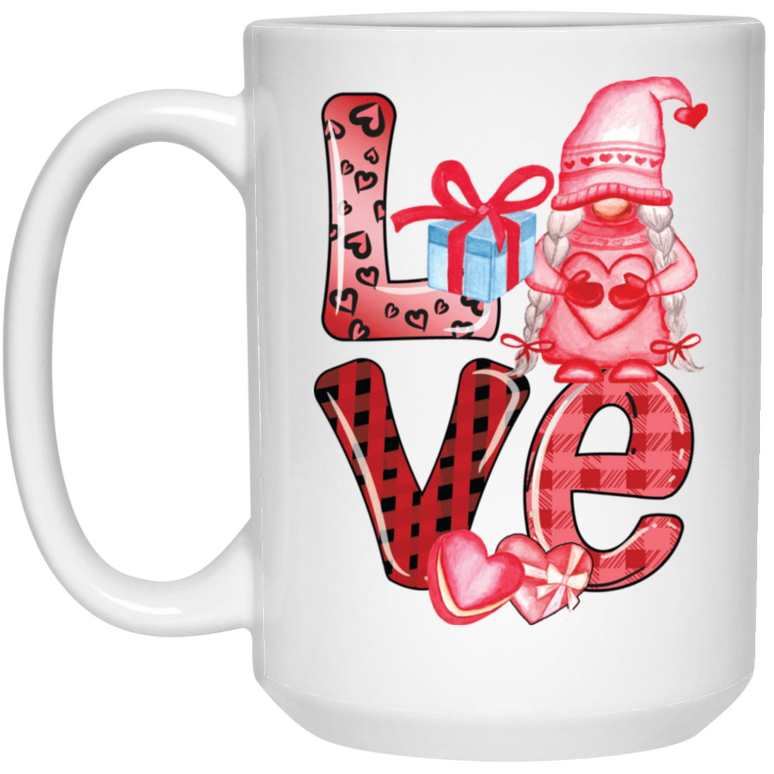 Love Gnome, Pink Leopard, Cute Love, Cute Valentine White Mug