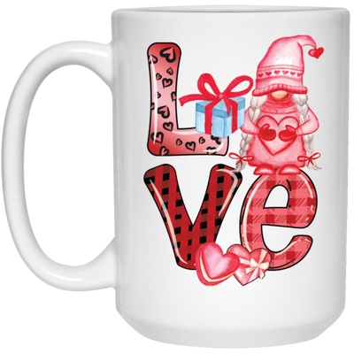 Love Gnome, Pink Leopard, Cute Love, Cute Valentine White Mug