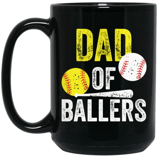 Funny Baseball, Dad Of Ballers Trending, Softball Lover Gift, Sport Player Black Mug