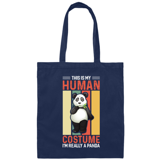 Panda Costume, I Am Really A Panda, This Is My Human, Retro Panda Canvas Tote Bag