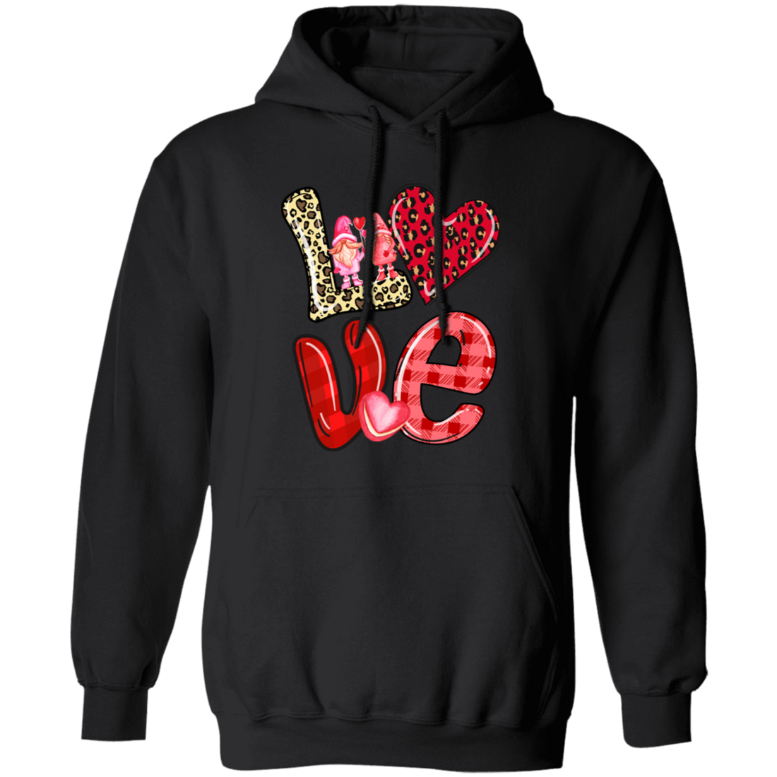 Love Gnome, My Love, Valentine Pattern, Leopard Love, Valentine's Day, Trendy Valentine Pullover Hoodie